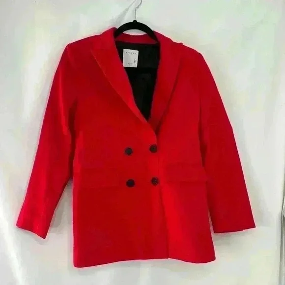 SANDRO Billy Double Breasted Swiss Dot Blazer in Red Size Xtra Small - Picture 3 of 12